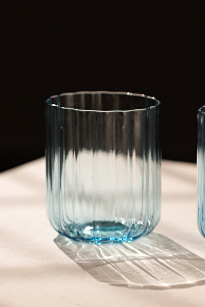 Rakle Flower Handmade Self-Colored Set of 2 Water Glasses Blue 450 Cc