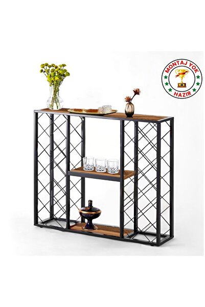 janiyeva Dresuar Konsol Metal Ahşap Şaraplık Şarap Standı (CEVİZ RENK)