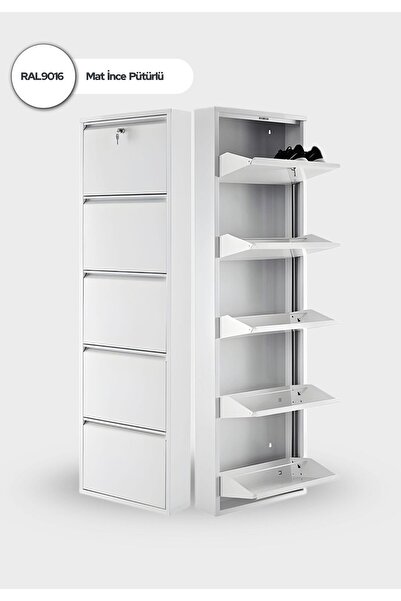 mobilyapratik Kilitli 5'li Metal Ayakkabılık - Beyaz