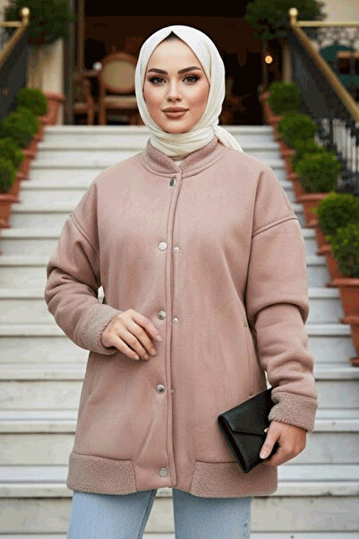 Neva Style Μπουφάν κολλεγιακό από δέρμα σουέτ βιζόν Hijab 9287V