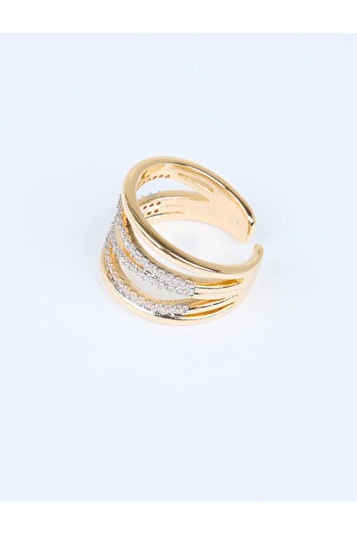 Jimmy Key Gold Color Shiny Stone Asymmetric Figure Ring