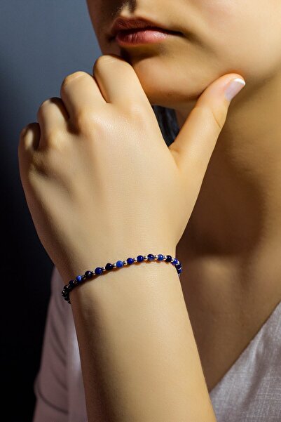 Safir Jewellery Sodalit Doğal Taşlı 925 Ayar Gümüş Toplu Makrome İpli Kadın B...