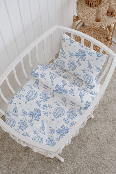 Messido 100% Cotton Poplin Baby Crib Bedding Set 80X120 cm - Blue Balloon Safari
