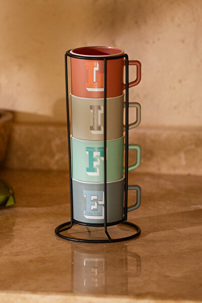 Rakle Life Metal Stand 4-Piece Mug Set 180 Cc