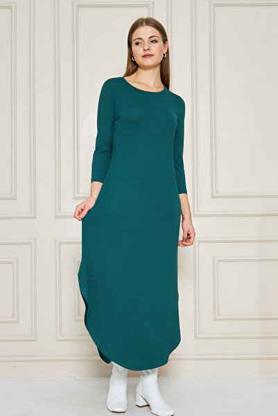 ESPİNA Γυναικείο μακρυμάνικο φόρεμα οβάλ σχήματος με σκισίματα μίντι μήκους