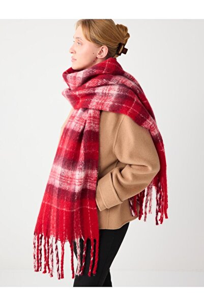 Jimmy Key Κόκκινο καρό κασκόλ με λεπτομέρεια με φούντα