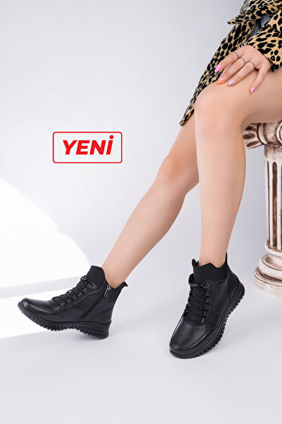 Deripabuc Γνήσιες δερμάτινες μαύρες γυναικείες δερμάτινες μπότες DP46-2701