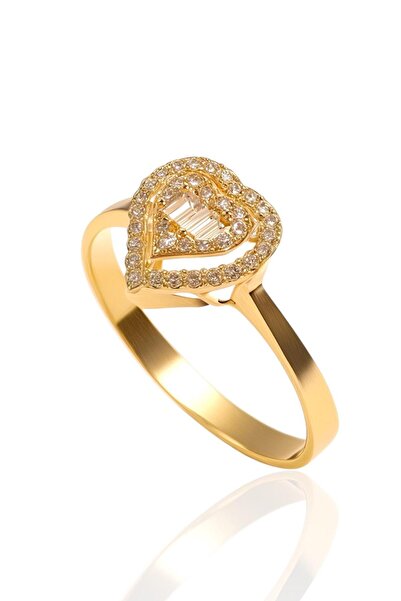 Hakan Güler Kuyumculuk Altın Kalpli Baget Taşlı Yüzük