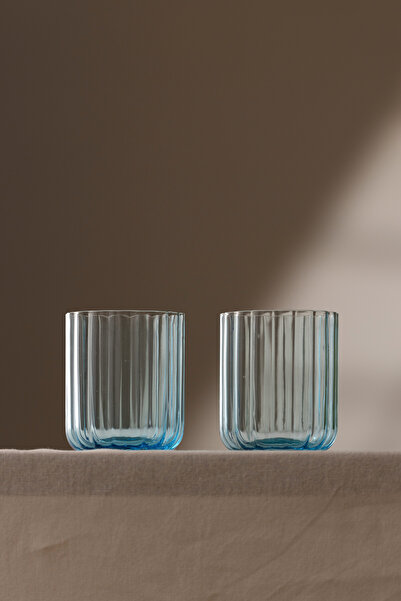 Rakle Flower Handmade Self-Colored Set of 2 Water Glasses Blue 450 Cc