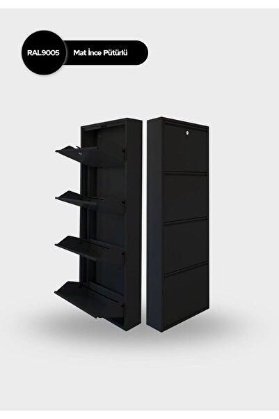 mobilyapratik Kilitli 4'lü Metal Ayakkabılık - Siyah