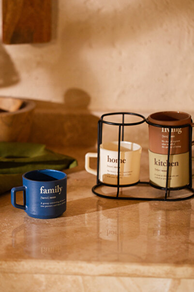 Rakle Cozy Metal Stand 4-Piece Mug Set 180 Cc