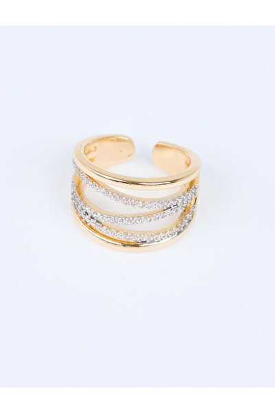 Jimmy Key Gold Color Shiny Stone Asymmetric Figure Ring