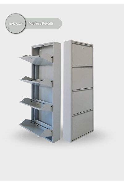 mobilyapratik Kilitli 4'li Metal Ayakkabılık - Açık Gri