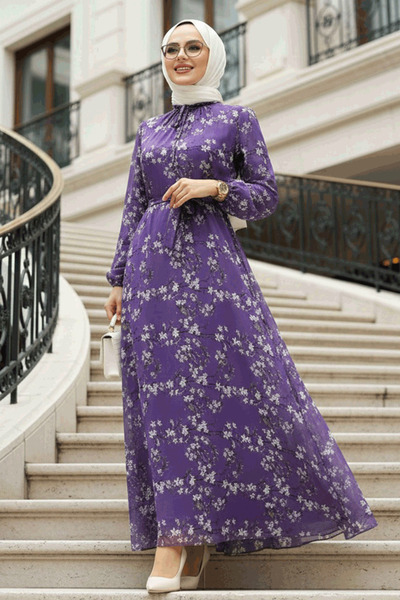 Neva Style Φόρεμα Χιτζάμπ με λουλουδάτο σχέδιο 279048LILA