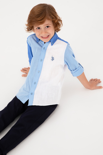 U.S. Polo Assn. Erkek Çocuk Mavi Uzun Kollu Gömlek 50306578-VR036