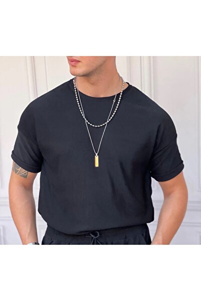 MODEFENDİ تيشيرت رجالي أسود بنمط فليت نحيف كبير الحجم