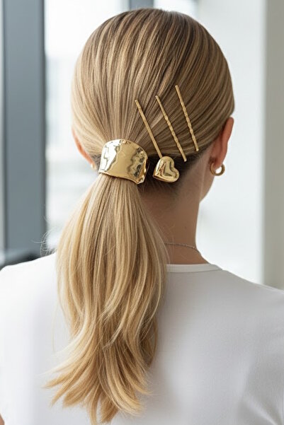 CAŞ DEKORASYON Metalna gumena kopča zlatne boje i set žičane kopče