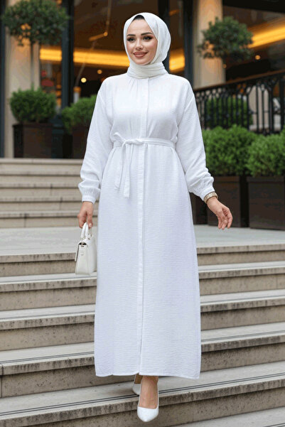 N.S NEVA STYLE Tunica hijab albă cu nasturi 19045B