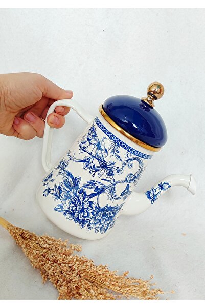 EBRULİEMAYE Vintage Blue Blanc Decorative Enamel Coffee Pot 1 Liter Milk Jug Pitcher Oil Pot Camping Teapot