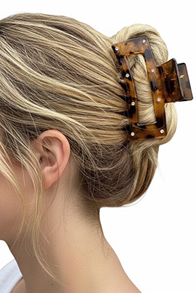 CAŞ DEKORASYON Коричнева леопардова фігурка з каменем на затискачі для волосся