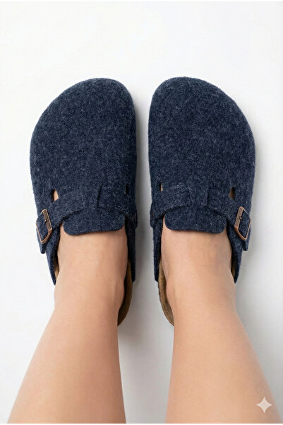 StWenn Women's Cork Sole Felted Comfort Model Winter Closed Front Felt Model Sabo Daily Comfortable Indoor Slippers