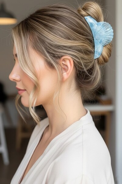 CAŞ DEKORASYON Синя кольорова шпилька з фігуркою морської мушлі