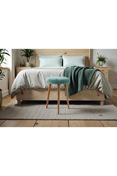 Framgan Modern Ahşap Ayaklı Teddy Kumaş Tabure – Makyaj Masası & Ayak Dinlendirme – Elegant Yeşil