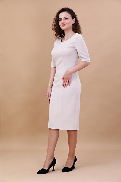 ÖNDER ÖZSOY Cocktail Short Sleeve Dress-Beige