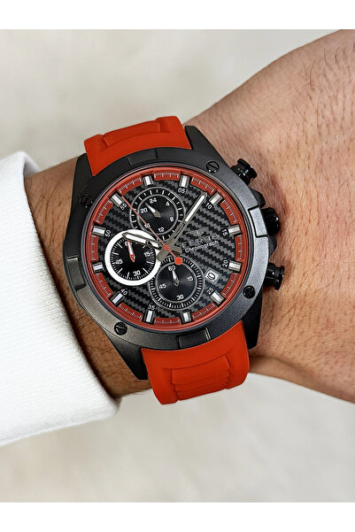 FERRO Bordo Silikon Kordon Erkek Kol Saati FM31361D-ZK Fonksiyonları Aktif 3ATM Su Geçirmez Hediye Paketli