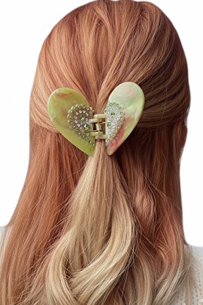 CAŞ DEKORASYON Зелена костна заколка с детайли от камък и фигура на пеперуда