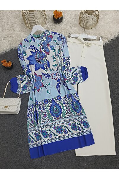 HİJABAYA تونيك قطن فيسكوز - نمط الأزهار، نصف زر