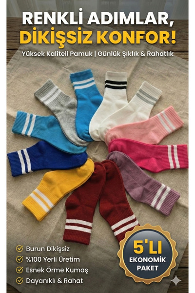 Budy Socks Renkli Kolej 5'li Çorap