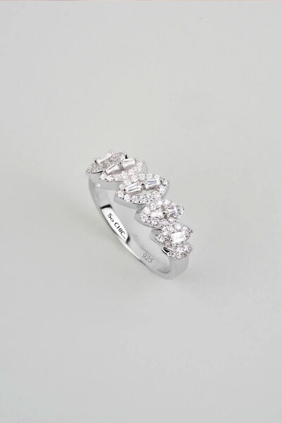 So CHIC... Markiz Taşlı 18 Ayar Beyaz Altın Kaplama Gümüş Yüzük