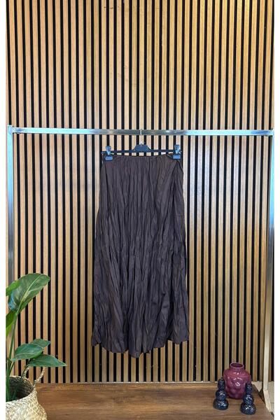 RecordHealing Fusta maro Crash pentru damă Fusta maxi din țesătură șifonată