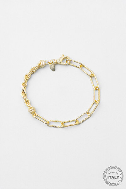 So CHIC... İtalyan 18 Ayar Sarı Altın Kaplama 19 Cm Gümüş Zincir Bileklik