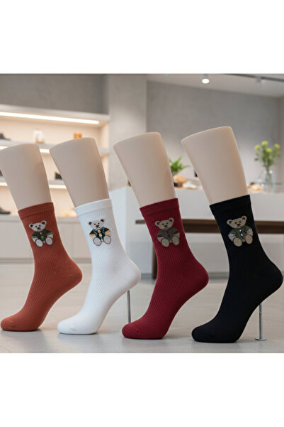 socksbox Γυναικείο χωρίς ραφές Φυσικό Βαμβάκι ελαφρύ Μοτίβο Teddy 4 Ζεύγη