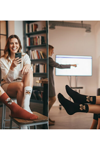 socksbox Γυναικείο χωρίς ραφές Φυσικό Βαμβάκι ελαφρύ Μοτίβο Teddy 4 Ζεύγη