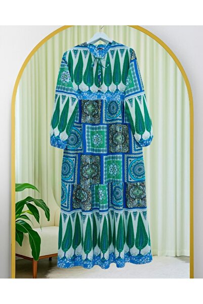 HİJABAYA Рокля с дантелени ластични ръкави с етнически модел