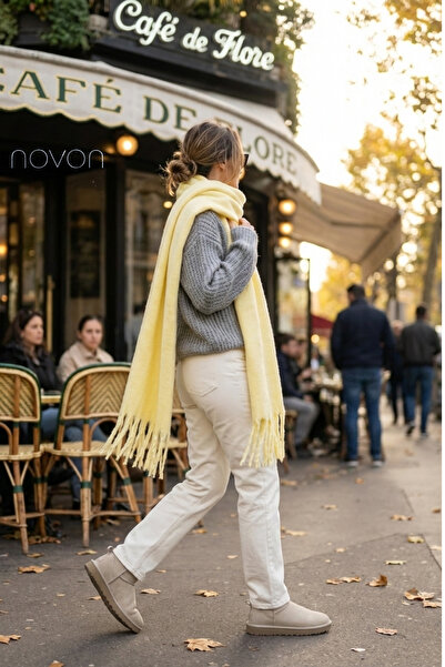novon Klein Soft Touch Tassel Detailed Wool Textured Premium Fringed Puffy Scarf (195 X 45 cm)