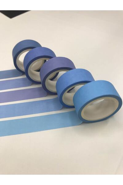 Padme studio Renkli Dekoratif Kağıt Bant (4 MT) (5'Lİ) - Mavi Tonlar