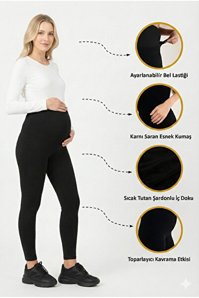 giyimsepeti Belly Moon Thermal Shapewear Warm Stretchy Adjustable Waist Winter Maternity Leggings