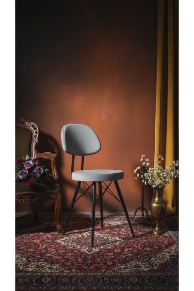 Kalafika Kav Mutfak Sandalyesi, Yemek, Bahçe, Kafe, Modern Sandalye - Gri Kumaş