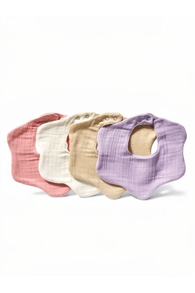 4-Piece 100% Organic Cotton 8-Layer Multi Muslin Flower Baby Saliva Bib,Collar beige,lilac