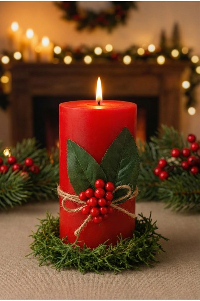 FLEX COMPANY Noel Elegance | El Yapımı Yılbaşı Temalı Dekoratif Silindir Mum-004