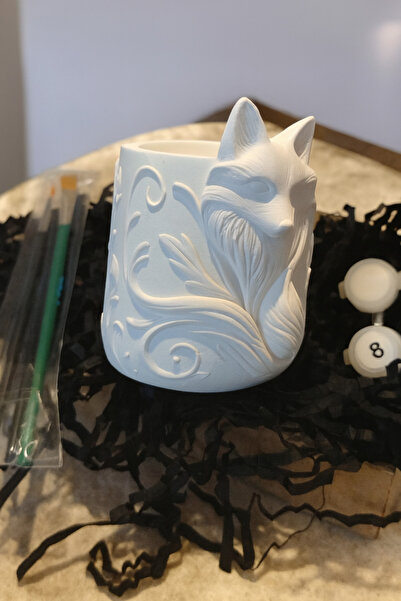 Denic Tasarım Taş Boyama Seti- Tilki - Firça - Boya - Biblo-Kalemlik- Saksı