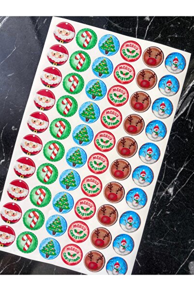 Hayal.kirtasiyesi ملصق دائري من سلسلة رأس السنة الجديدة 3 سم 60 قطعة ملصق لاصق بنمط مختلط