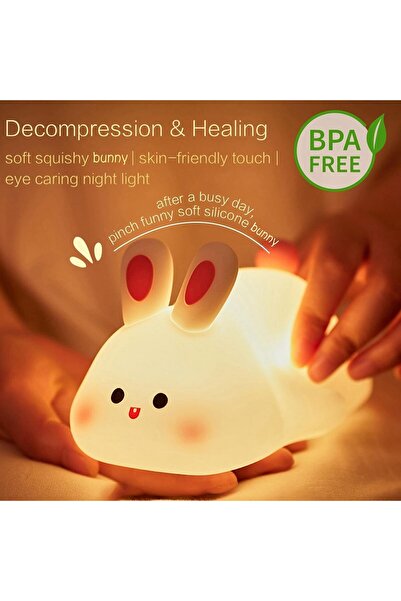 fulina Squishy Bunny Night Light, Bunny Lamp, Led Big Face Rabbit Decor, Dimmable Light up, Nursery Room