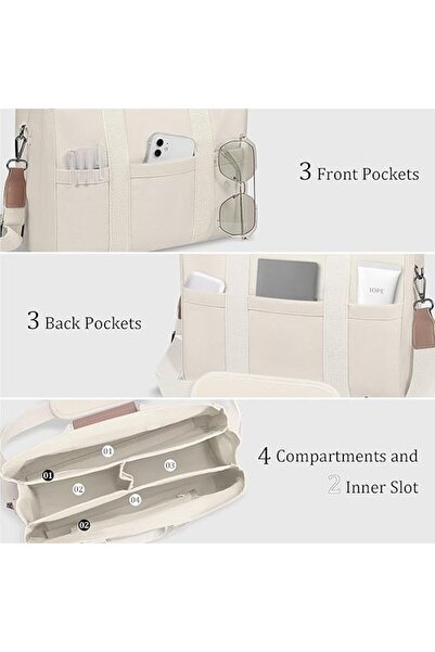 fulina Canvas Tote Bag with Multi Pockets Crossbody Tote Bag for Women Bible Handbag Everything Tote Bags