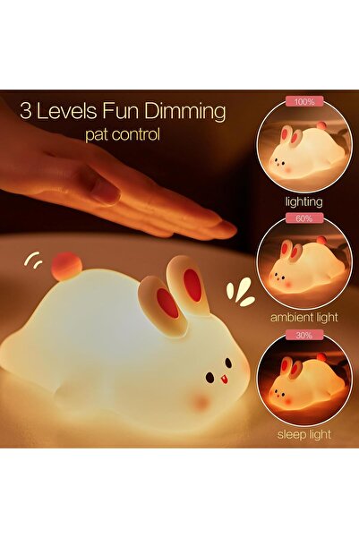 fulina Squishy Bunny Night Light, Bunny Lamp, Led Big Face Rabbit Decor, Dimmable Light up, Nursery Room