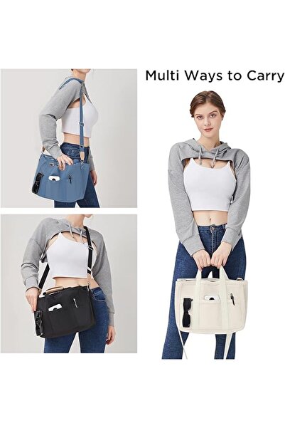 fulina Canvas Tote Bag with Multi Pockets Crossbody Tote Bag for Women Bible Handbag Everything Tote Bags